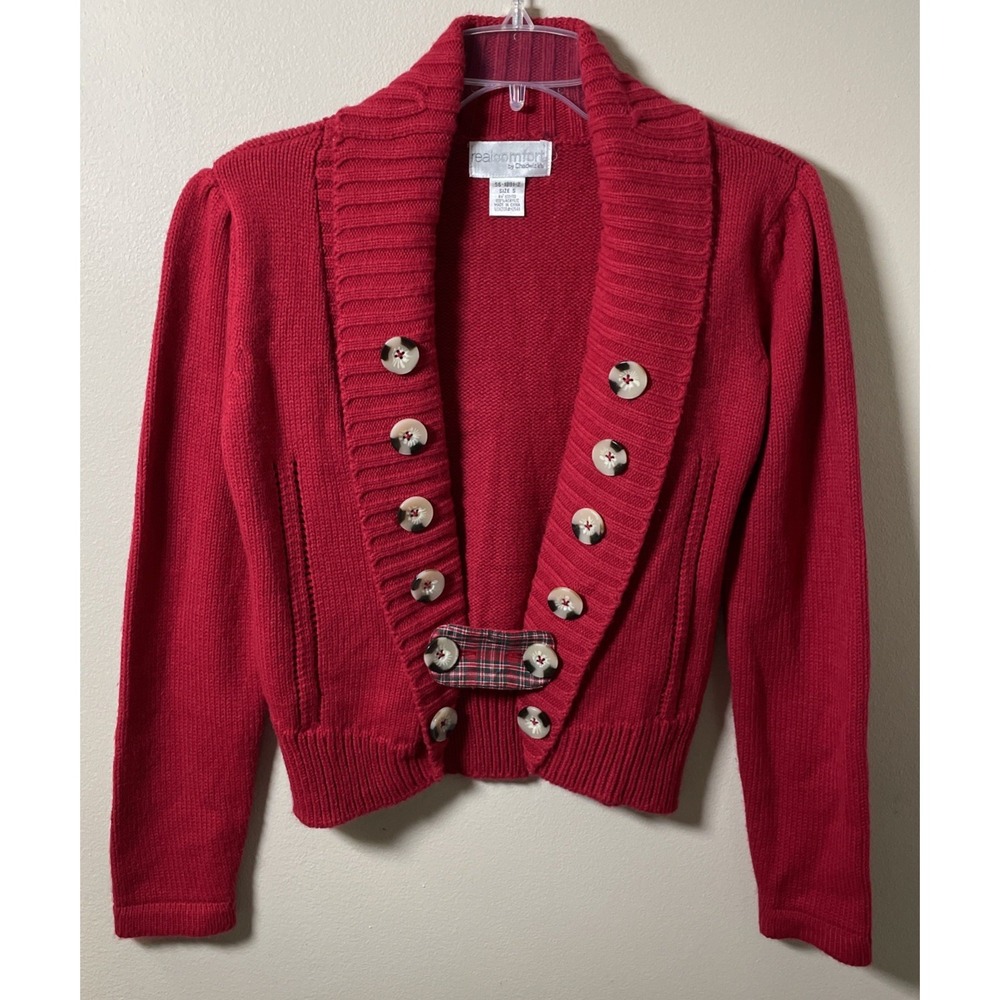 Chadwick's Real Comfort Red Shawl Neck Long Sleeve Cardigan Women's Size Small